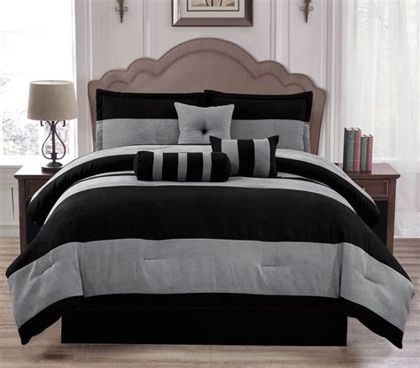 Soft Suede Black Gray Van Dam 7 Piece Comforter Set Full Size