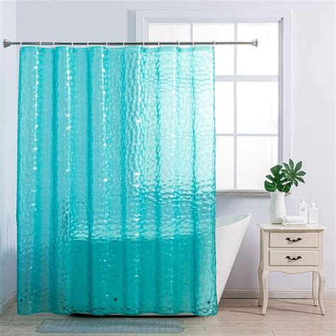 Shower Curtain Liner Teal 3d Bubble Plastic With Magnets Weighted
