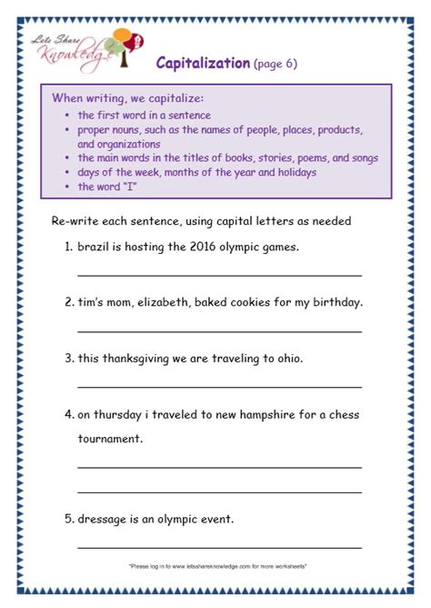 grade 3 grammar topic 29 capitalization worksheets lets