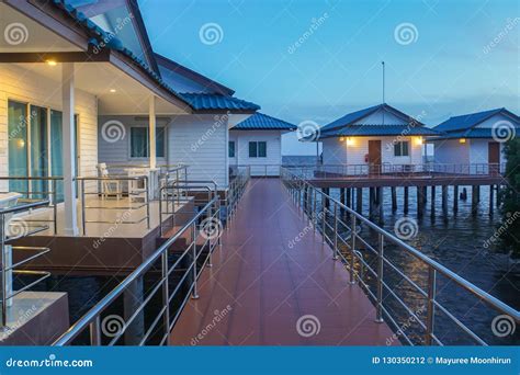 Modern White Bungalow At The Seaside In Sunset Time Stock Photo Image