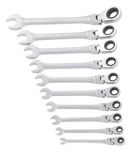 12 Point 10 Piece Sae Flexible Ratcheting Combination Wrench Set
