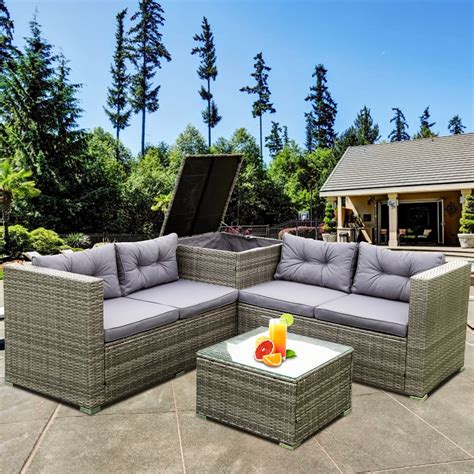 Enyopro 4 Piece Patio Furniture Set All Weather Outdoor Sectional Sofa