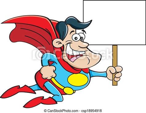 Cartoon Superhero Holding A Sign Cartoon Illustration Of A Flying