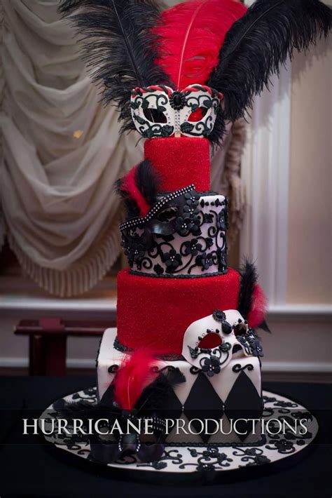 black white and red masquerade themed cake with feather accents masquerade cakes sweet 16