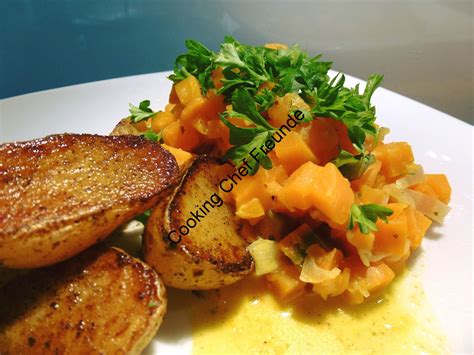 Kartoffel-Sellerie-Püree mit süßem Karottengemüse