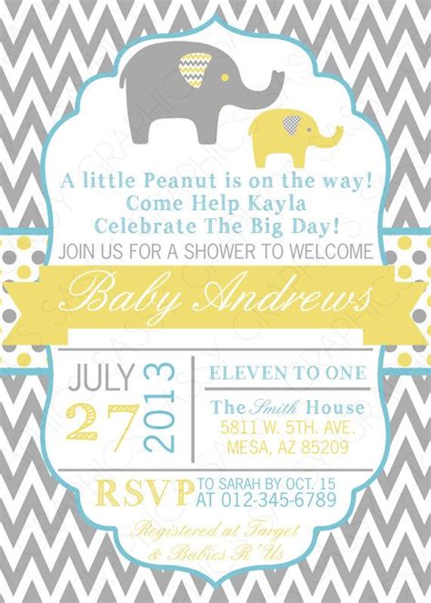 Boy Baby Shower Invitation Baby Boy Invitation Grey Yellow Blue