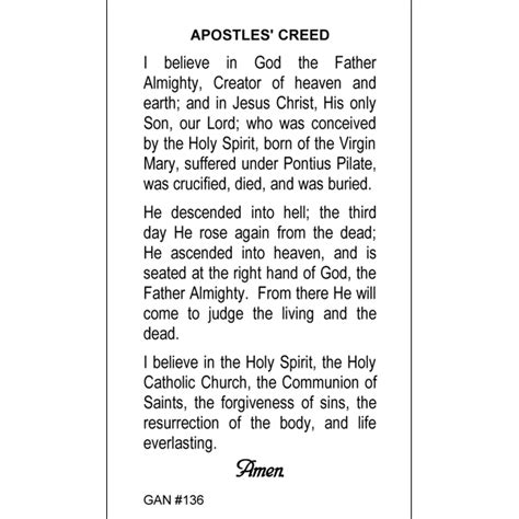 Apostles Creed Prayer Card Gannons Prayer Card Co