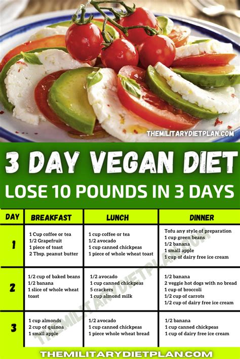 3 Day Military Diet For Vegetarians And Vegans Vegan Diet Plan