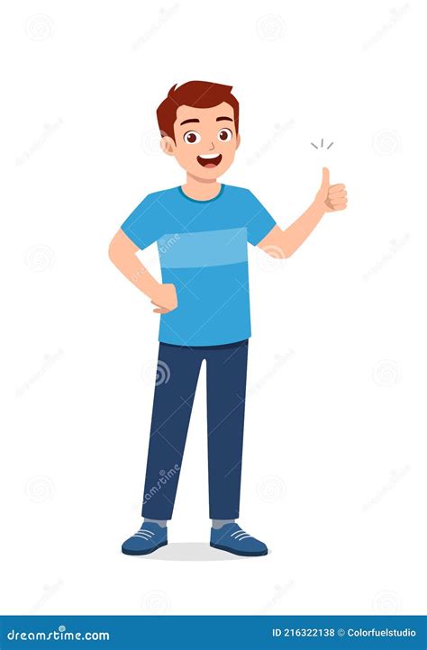 Young Good Looking Man Doing Thumb Up Pose Stock Vector Illustration
