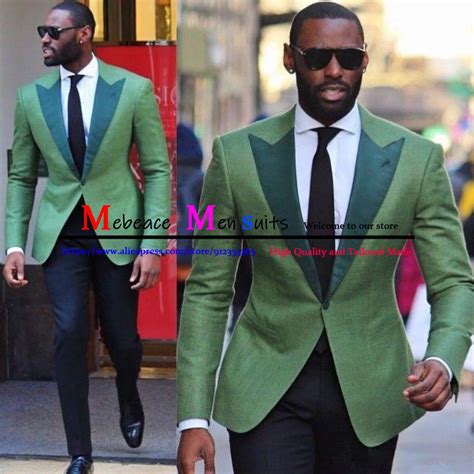 Olive Green Men Suit Slim Fit 2 Pieces Jacket Pants Sets Handsome Peaked Lapel Tailored Suits