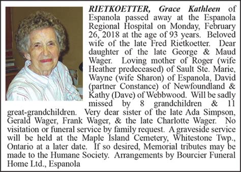 Obituary - Rietkoetter, Grace | Around and About