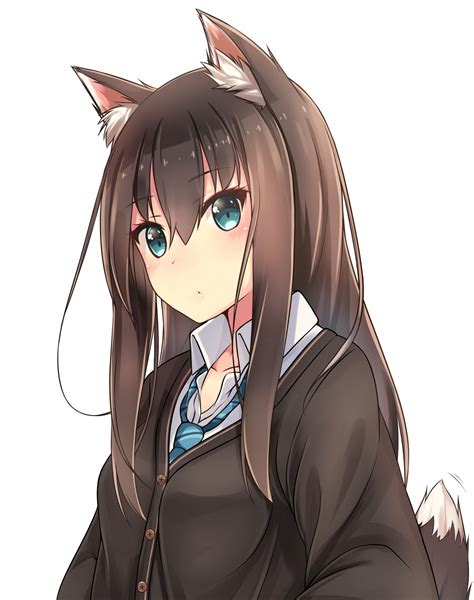 Cute Wolf School Girl Fluffy Ears And Tail So She Is