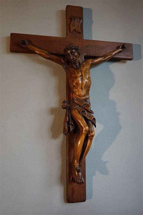 Large Hand Carved Mid To Early 20th Century Corpus Of Christ Crucifix