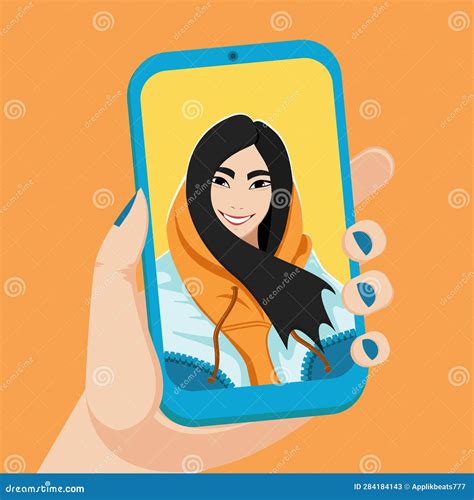 asian girl takes a selfie vector illustration stock vector illustration of phone character