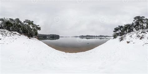 Winter Full Spherical Hdri Panorama 360 Degrees Angle View Near Lake In