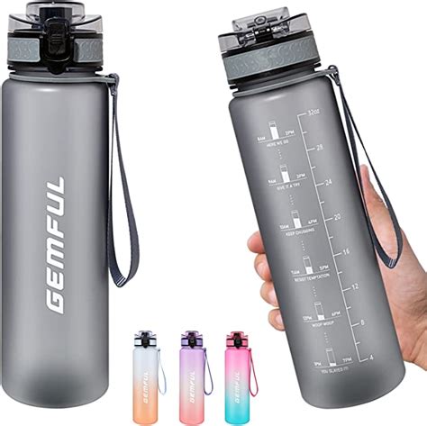 Gemful Water Bottle With Time Marking 1 Litre With Removable Straw