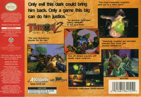 Turok 2 Seeds Of Evil 1998 Nintendo 64 Box Cover Art MobyGames