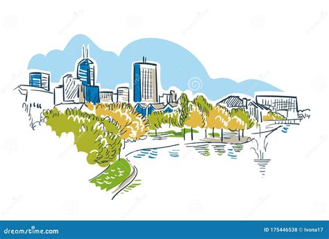 Indiana Indianapolis Vector Sketch Line Usa Landscape Hand Drawn Stock