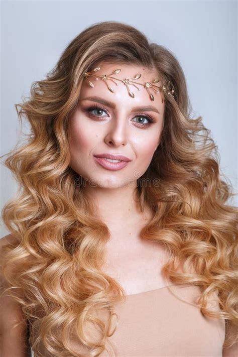 156 Beautiful Sensual Blond Bride Woman Long Curly Hair Style Stock