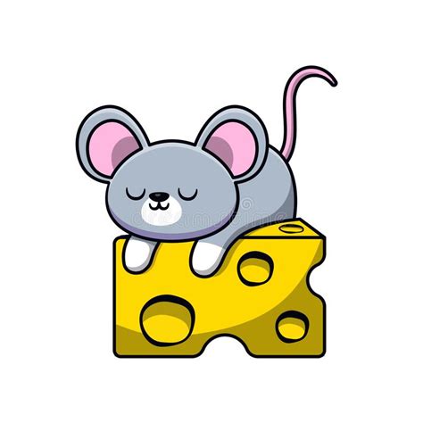 Cute Mouse Sleeping On The Cheese Cartoon Vector Icon Illustration