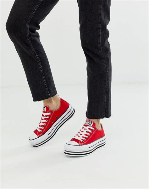 Converse Chuck Taylor All Star Platform Layer Red Trainers Lyst