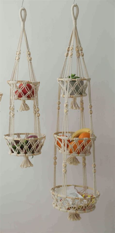 Macrame hanging fruit basket storage bag Rope plant hanger Boho rustic