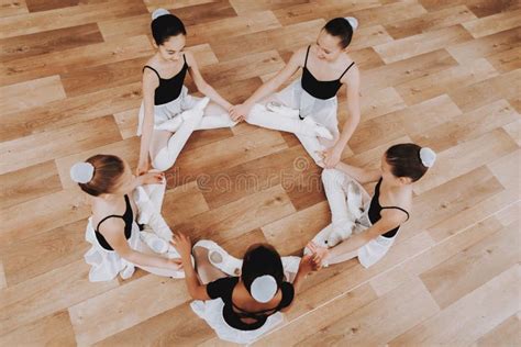 Ballet Training Of Group Of Young Girls On Floor Stock Image Image