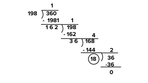 Find The Hcf Of 198 And 360 By The Long Division Method