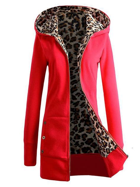 Zipper Leopard Print Casual Hoodie Coat Anniecloth