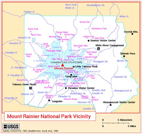 Mount Rainier National Park Vicinity Map Mount Rainier Washington