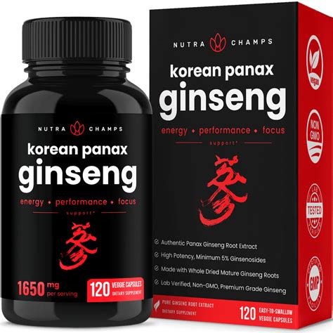 Nutrachamps Korean Red Panax Ginseng 1000mg 120 Vegan Capsules Extra Strength Root Extract