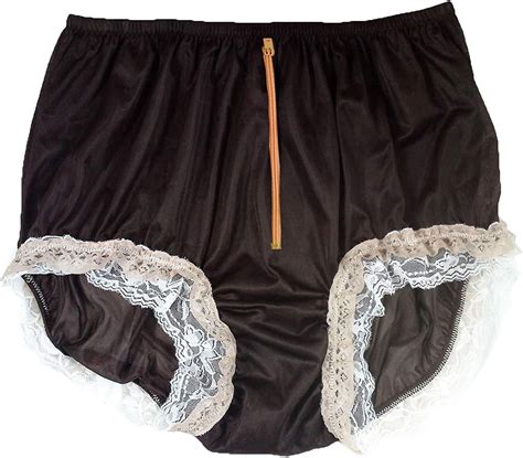 Nnh23dp07 Tan Brown Zipper Handmade Vintage Style Brief Panties Nylon