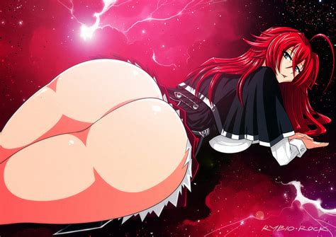 rybiorock rias gremory high school dxd 10s 1girl ass blue eyes breast press breasts