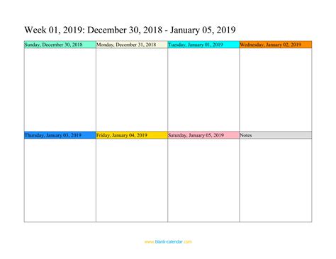 Weekly Calendar 2019 Word Excel Pdf