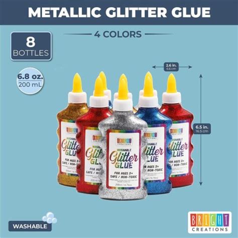 Metallic Glitter Glue Bottles 4 Rainbow Colors 676 Oz 8 Pack Pack
