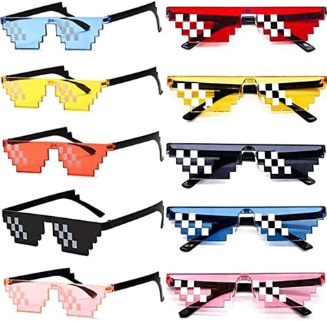 [5 Pack] Thug Life Sunglasses Men Women Glass 8 Bit Pixel Mosaic Glasses Photo Props Unisex