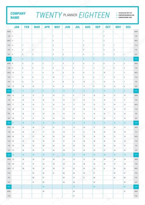 Yearly Wall Calendar Planner Template For 2018 Year Vector Design