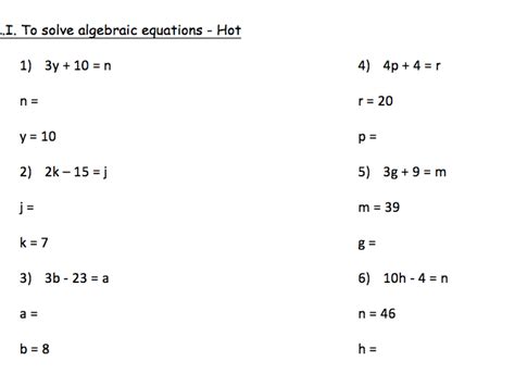 Year 6 Algebra Solving Equation Through Substitution Teaching Resources