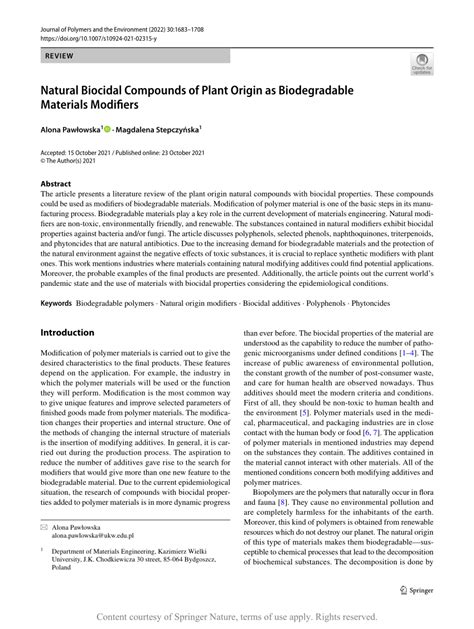 Pdf Natural Biocidal Compounds Of Plant Origin As Biodegradable
