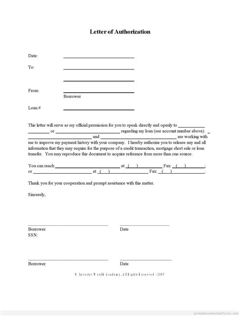 Letter of authority to fundraise. Free Printable Letter of Authorization Form-SHORT SALE