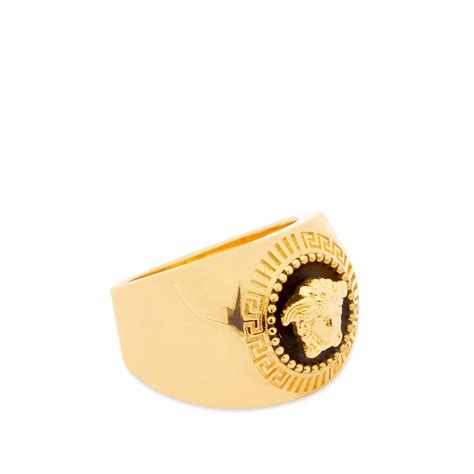 Versace Round Medusa Head Signet Ring Black And Gold End