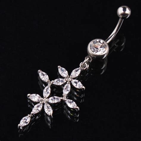 High Quality Cz Flower Cross L Surgical Steel Piercing Navel Ring