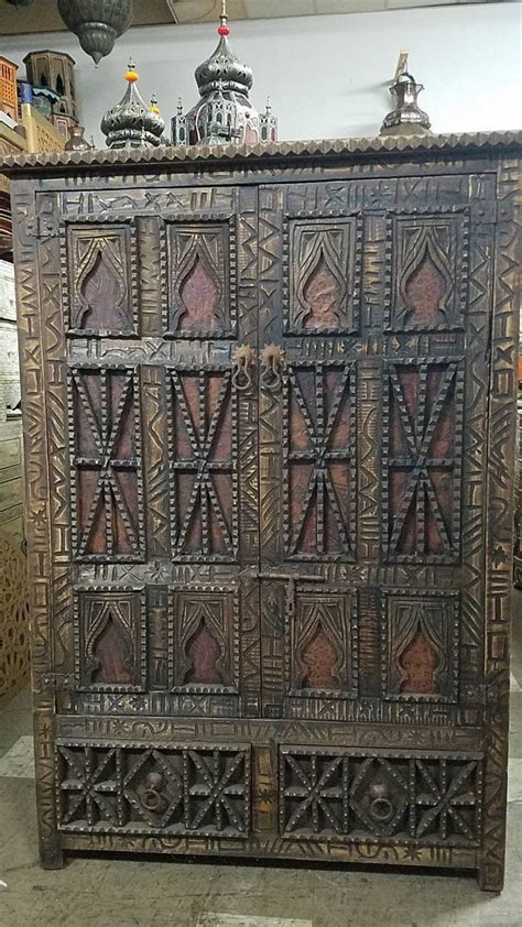 Vintage African Cedar Carved Wooden Atmoire Moroccan Furniture Etsy