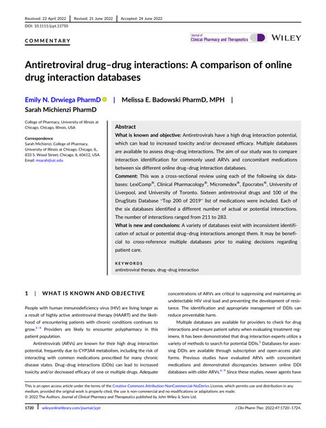 Pdf Antiretroviral Drugdrug Interactions A Comparison Of Online