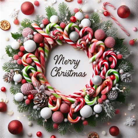 Merry Christmas With Candy Cane Wreath Pictures Photos And Images For