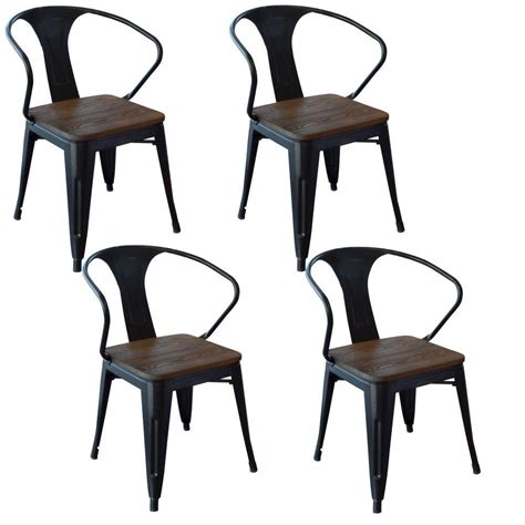 Imari industrial metal dining chair with wooden seat black. AmeriHome Black Metal & Wood Dining Chair (Set of 4 ...