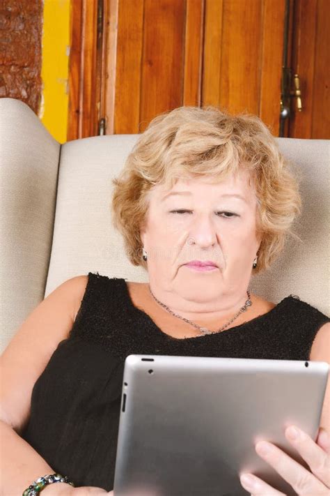 Old Woman Using Tablet Stock Image Image Of Beautiful 98108923