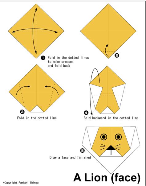 Lionface Easy Origami Instructions For Kids