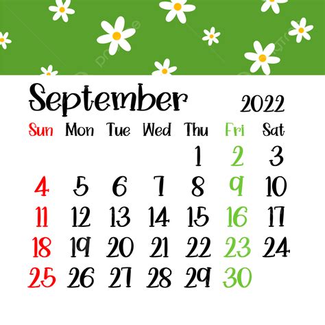 September Calendar Vector Art Png Calendar September Cute Style