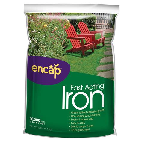 Helps create colorful blooms and a lush green lawn. Encap 20 lb. Iron Plus AST 10,000 sq. ft. Coverage - Lawn ...